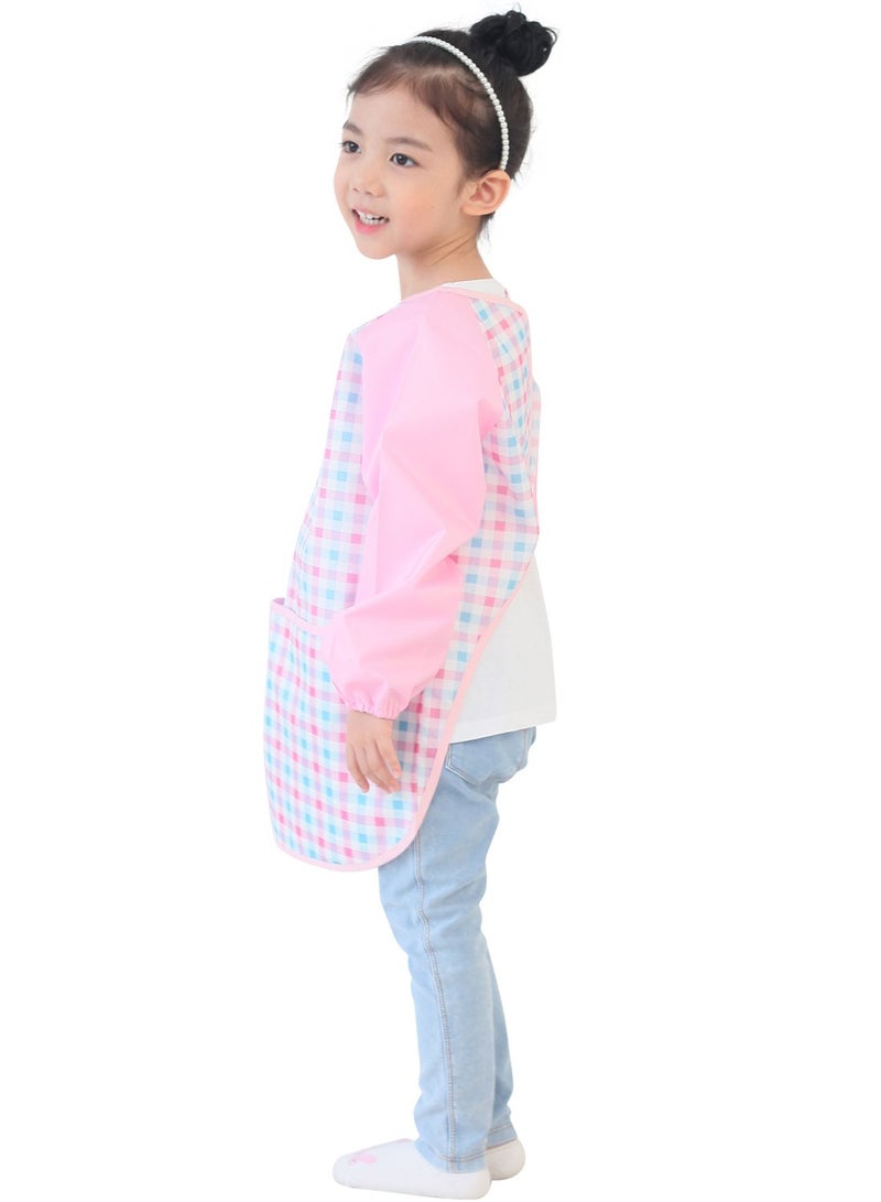 Plie Kids Painting Apron â€“ Waterproof Long Sleeve Art Smock for Toddlers & Preschoolers, Messy Play, Baking, Crafts, Cooking, Sensory Activities (Ages 1â€“10), Pink Check (15-XL) - Image 2